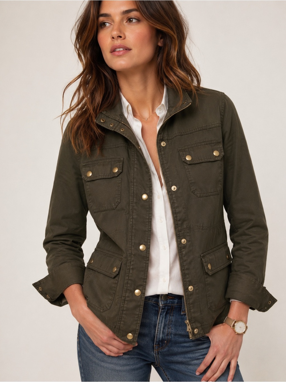 J.Crew Downtown Field Jacket Olive Utility Jacket Size Small 100% Cotton